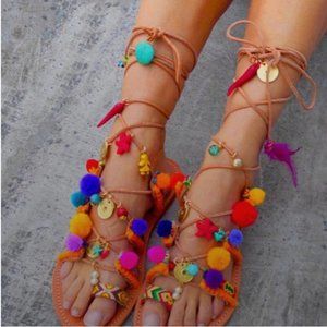 NEW Gladiator Embellished Tie Up Sandals
